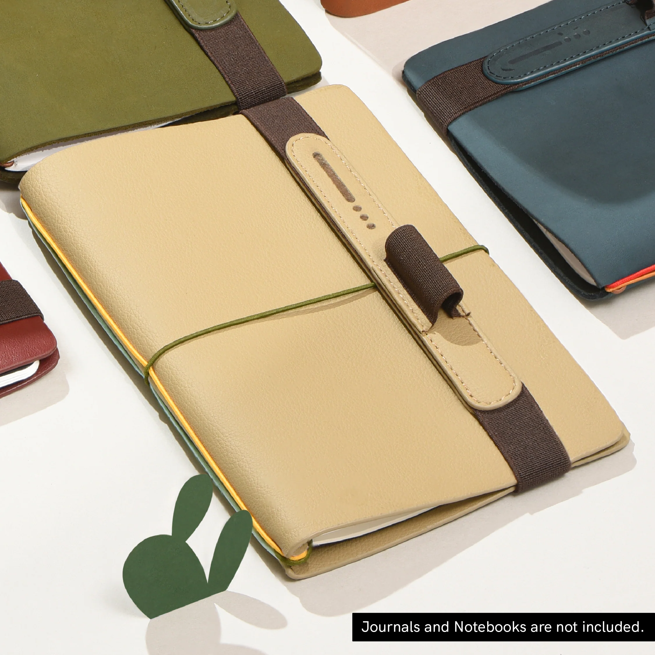 Open-Type Cactus Leather Pen Loop - Beige - Image 3